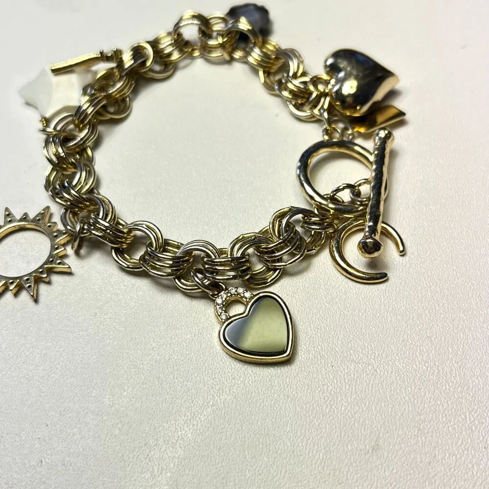 Luna Norte Gold Tone CZ Charm Bracelet Toggle Clasp - Picture 5 of 12